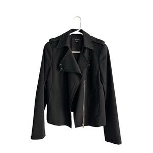 Ann Taylor Blazer Jacket Size 6 Black Side Zip Moto Biker Style Lined